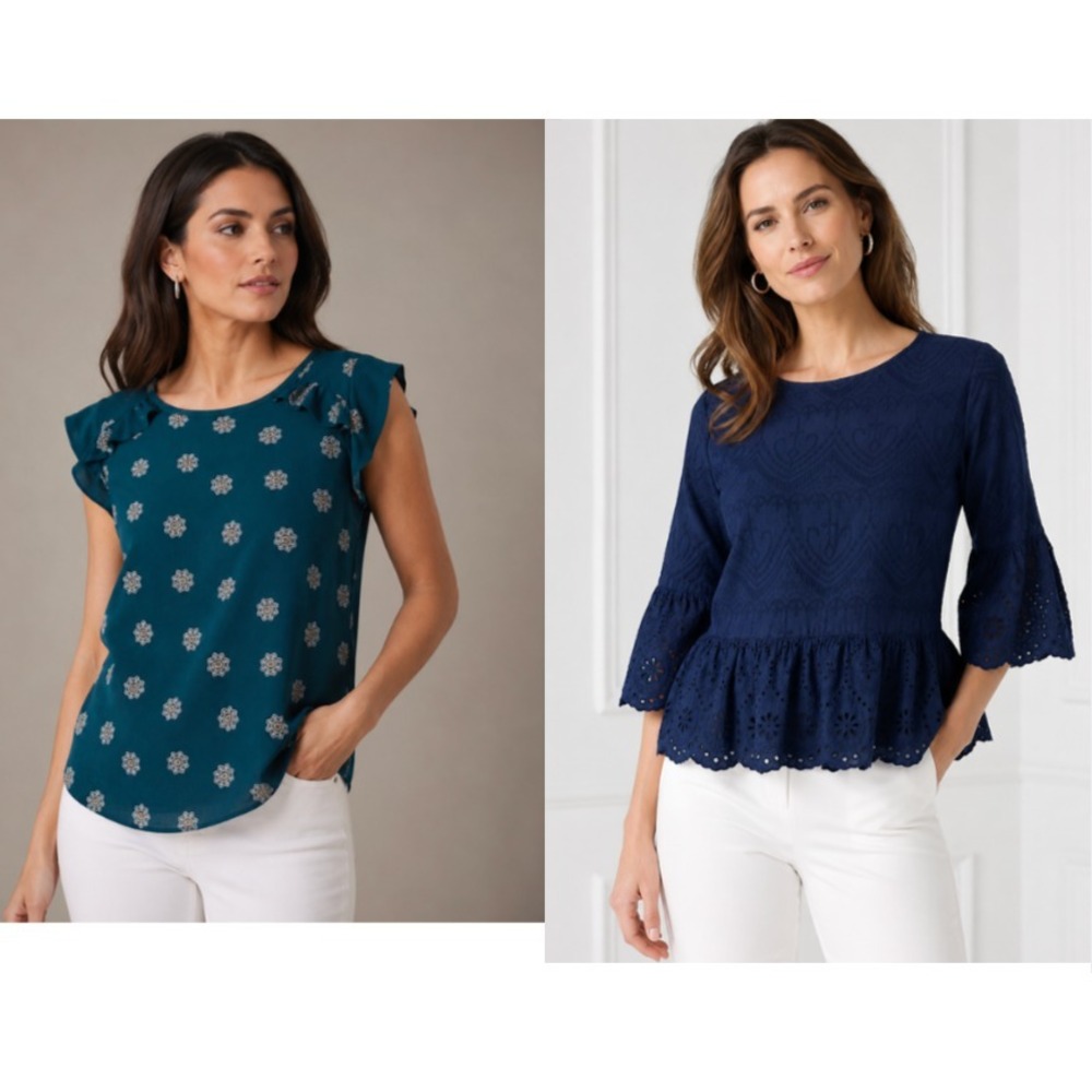 Bundle of 2 Ann Taylor Loft Blouse Top Women Sz M Blue Everyday Work Summer